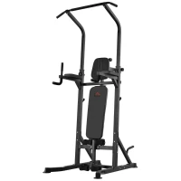HOMCOM Estação de Musculação Torre de Treinamento Altura Ajustável com Barra de Flexões e Banco Dobrável para Fitness em Casa Academia Carga 150kg 99x178x230cm Preto(m-9)