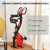 HOMCOM Bicicleta Estática Dobrável com Altura e Resistência Ajustáveis com Tela LCD e Assento com Encosto 51x97x115cm Vermelha(m-6)