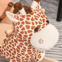 HOMCOM Baloiço para Crianças em Madeira com 32 Canções Cinturão de Segurança Girafa de Pelúcia 60x33x45 cm Marrom Claro(m-8)