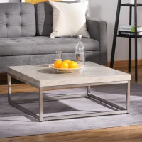 HOMCOM Mesa de Centro Quadrada Mesa Auxiliar Multifuncional com Estrutura de Aço Inoxidável Estilo Moderno para Sala de Estar 80x80x34cm Cinza(m-2)