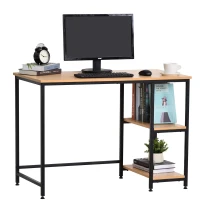 HOMCOM Mesa para Computador com 2 Prateleiras Pés Ajustáveis 106x50x76 cm Cor Madeira(m-4)