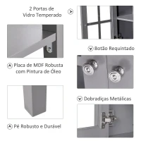 HOMCOM Aparador Vitrina Multifuncional para Entrada Cozinha Salas de Estar Aparador com Prateleiras 2 Portas e Anti-Tombo 80x28x84cm Cinza(m-8)