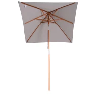 Outsunny Chapéu de Sol de Jardim 200x150x230cm Chapéu de Sol Retangular Inclinável com Polia Duplo Teto e Mastro Desmontável de Madeira para Terraço Pátio Cinza(m-12)