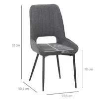 HOMCOM Conjunto de 2 Cadeiras de Sala de Jantar Estofadas em Linho Transpirável com Assento e Encosto Acolchoados Pés de Metal 59,5x50,5x92cm Cinza(m-3)