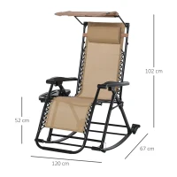 Outsunny Espreguiçadeira de balanço de jardim dobrável reclinável com toldo de proteção solar Estrutura de aço 120x67x102 cm Bege escuro(m-3)