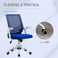 Vinsetto Cadeira de Escritório Ergonômica Giratória com Altura Ajustável Apoio para os Braços Dobrável Suporte Lombar e Encosto Transpirável 62,5x55x94-104cm Azul(m-8)