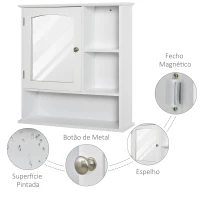 kleankin Gabinete de banheiro com grande espelho com prateleira ajustável interna e prateleiras abertas 60x18x63 cm Branco(m-5)