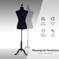 HOMCOM Manequim Feminino de Costura Busto de Senhora para Modistas Exibição Negro Altura Ajustável a 130-168cm(m-5)