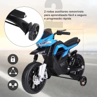 HOMCOM Mota Elétrica Infantil Motocicleta para Crianças acima de 3 anos Bateria 6V com Luzes e Música 105x52,3x62,3 cm Azul(m-5)
