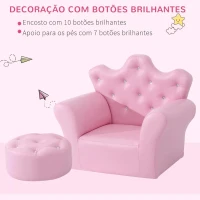 HOMCOM Sofá para Crianças com Banco Encosto Alto em Forma de Coroa e Apoio para os Braços Acolchoado 58x40,5x49cm Rosa(m-5)