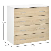 HOMCOM Cómoda com 4 Gavetas Cómoda Auxiliar de Armazenamento Moderna para Dormitório Corredor Sala de Estar 76x35x72cm Carvalho e Branco(m-3)