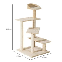 PawHut Árvore arranhador para gato com poste cama plataforma com cobertor veludo de sisal 50x50x100cm bege(m-3)
