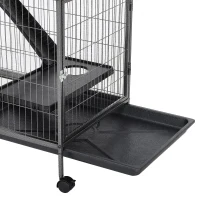 PawHut Gaiola grande para Roedores 80x52x128 cm Casa de 4 Alturas com Rampas Suspensa Rede Bandeja Removível Rodas Portas Cinza Prateado(m-6)