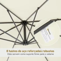 Outsunny Chapéu de Sol de Jardim Ø300x260cm Chapéu de Sol Excêntrico Inclinável com Manivela Base Cruzada e Suporte de Metal 8 Hastes para Terraço Exterior Balcão Creme(m-6)