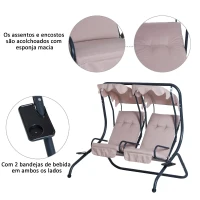 Outsunny Baloiço de Jardim com 2 Lugares Individuais com Teto e Suporte para Bebida para Terraço Balcão Exterior 170x136x170cm Bege(m-4)