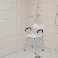 HOMCOM Cadeira para Duche Antiderrapante com Altura Ajustável em 6 Níveis Apoio para os Braços e Encosto 51,5x51,5x71-84 cm Branco(m-2)