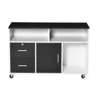 HOMCOM Móvel Auxiliar de Escritório Móvel Arquivador com Rodas Prateleiras Gaveta e Armário Multiuso com Grande Armazenamento 100x35x65cm Preto e Branco(m-1)