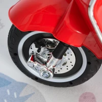 HOMCOM Mota Elétrica Vespa com Faróis Música 2 Rodas Auxiliares para Crianças acima de 3 Anos 108x49x75 cm Vermelha(m-9)