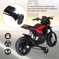 HOMCOM Mota Elétrica Infantil Motocicleta para Crianças acima de 3 anos Bateria 6V com Luzes e Música 105x52,3x62,3 cm Vermelho(m-5)