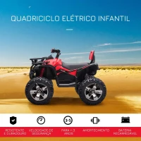 HOMCOM Quadriciclo Elétrico 12V para Crianças de 3-5 Anos com Farol Música Pneus de Suspensão Botões Avance e Retrocesso Veículo Elétrico a Bateria 100x65x73cm Vermelho(m-4)