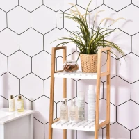 Kleankin Prateleira para Banheiro com 5 níveis de Estrutura em Bambu Pinho 35x36x138.5cm Branco(m-10)