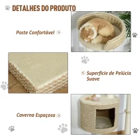 PawHut Árvore para gatos com Caverna de Pelúcia Postes de juta Plataforma confortável 61x41x96 cm Bege e Café(m-4)