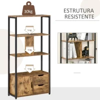 HOMCOM Estante para Livros com Armário e 2 Gavetas de Armazenamento Estante Estilo Industrial para Escritório Sala de Estar 58x24x122cm Marrom Rústico(m-5)