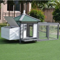 PawHut Galinheiro de madeira de pinho para galinhas exterior com bandeja removível e espaço de corrida 196x76x97 cm Cinza(m-11)