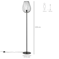 HOMCOM Lâmpada de pé com base de metal moderno com interruptor de pé Ф27,5x159 cm Preto(m-3)