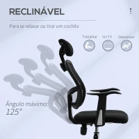 Vinsetto Cadeira de Escritório Giratória Ergonômica com Altura Ajustável Função de Inclinação Apoio para a Cabeça e Suporte Lombar 63x62x109-117cm Preto(m-5)