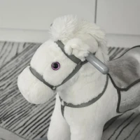 HOMCOM Cavalo Baloiço para Crianças de 18-36 Meses Cavalo de Balançar com Ursinho de Pelúcia Sons de Relinchos e Galopes base de Madeira 65x26x55cm Branco(m-9)