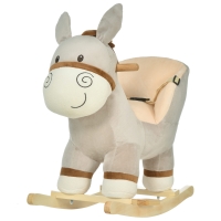 HOMCOM Baloiço Infantil em Forma de Burro para Bebés 18-36 Meses com Som Cinto de Segurança Apoio para os Pés 61x34x58 cm Cinza