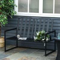 Outsunny Banco de jardim de metal de 2 lugares com encosto alto e apoios de braço para parque Pátio Terraço Estilo rústico máx. 220 kg 108x63x80,5 cm Preto(m-5)