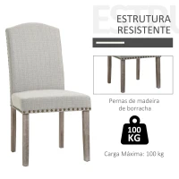 HOMCOM Conjunto de 2 cadeiras de jantar Com encosto de rebite alto e pernas de madeira  51x64x99,5 cm cinza(m-6)