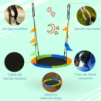 Outsunny Baloiço de Jardim com Altura Ajustável com Cordas e Bandeiras para Crianças e Adultos Carga 80 kg Interior e Exterior Ø100x180 cm Multicolor(m-6)