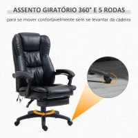 Vinsetto Cadeira de Escritório e Giratória Cadeira de Escritório com Altura Ajustável 6 Pontos de Massagem Controle Remoto e Apoio para os Pés Retrátil 68,5x68,5x119-127cm Preto(m-8)