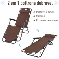 Outsunny Espreguiçadeira Reclinável  Dobrável com Encosto Ajustável Apoio de Braço  Apoio para os Pés Carga 136 kg 135x60x89 cm Marrom(m-4)