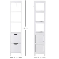 Kleankin Armário de banheiro alto Multiuso 3 prateleiras 2 gavetas 30x30x144 cm Branco(m-3)