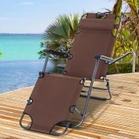 Outsunny Espreguiçadeira Reclinável  Dobrável com Encosto Ajustável Apoio de Braço  Apoio para os Pés Carga 136 kg 135x60x89 cm Marrom(m-2)
