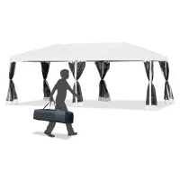 Outsunny Tenda Dobrável para Jardim com 6 Cortinas Rede Mosquiteira e Bolsa de Transporte 591x297x255 cm Branco(m-8)