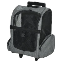 PawHut Transportadora Carrinho para Animais de Estimação 2 em 1 Mochila de Viagem com 2 Rodas para Cães Gatos com Alça Retrátil de Alumínio e Bolso de Armazenamento 42x25x55cm Cinza(m-1)