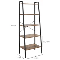 HOMCOM Estante de Estilo Industrial em Forma de Escada com 5 Prateleiras com Estrutura de Metal para Sala de Estar Dormitório Cozinha Escritório 56x34x160cm Marrom Rústico(m-3)