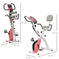 HOMCOM Bicicleta Estática Dobrável com Altura e Resistência Ajustáveis com Tela LCD e Assento com Encosto 51x97x115 cm Rosa(m-3)