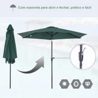 Outsunny Chapéu de Sol de Jardim Ø270x235cm Chapéu de Sol de Alumínio Reclinável com Manivela e 6 Hastes para Terraço Exterior Balcão Verde(m-5)