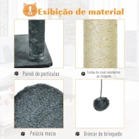 PawHut Árvore para arranhar para gatos 220-245 cm Altura Ajustável ao Teto com Plataformas Cinza Escuro(m-4)