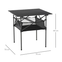 Outsunny Mesa de camping dobrável amplo espaço de armazenamento com malha e bolsa de transporte 70x70x69 cm Preto(m-3)
