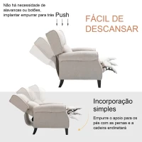 HOMCOM Poltrona Relax Com Reclinação Manual até 160° com Apoio para Pés Retrátil Esponja de Densidade Estofado em Serapilheira 77x88x102cm Cinza(m-6)
