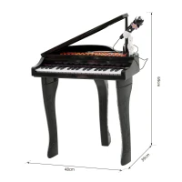 HOMCOM Piano para Crianças com 37 Teclas Microfone Banco Luzes 22 Músicas e Entrada para MP3 e USB 48x39x69 cm Preto(m-3)