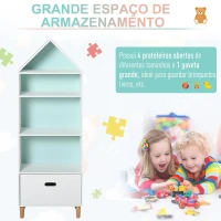 HOMCOM Estante Infantil de madeira com 4 prateleiras 1 gaveta compacta 50x30x142 cm Branco(m-5)