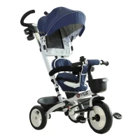 HOMCOM Triciclo  4 em 1 para Crianças acima de 18 Meses evolutivo Assento Giratório com Capuz  Barra Desmontável 118x53x105cm Azul(m-1)
